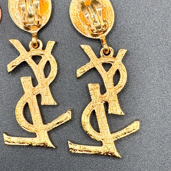 YVES SAINT LAURENT Vintage YSL Massive Diamante Logo Dangling Earrings - Picture 7 of 11